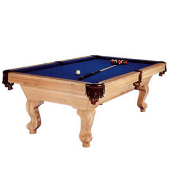 Pool Table with Light Wood and Blue Felt